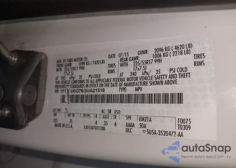 2016 Ford Escape Se from USA, damaged, VIN 1FMCU0G76GUA21518